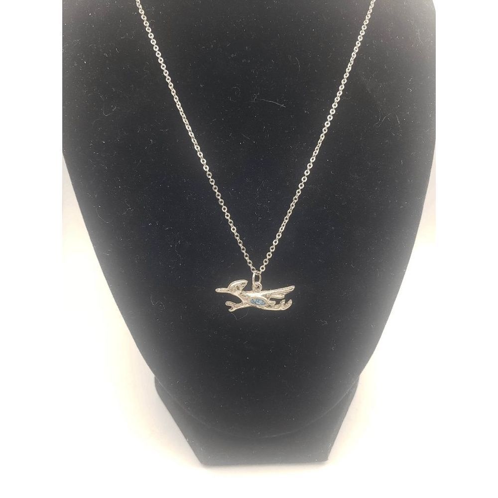 Native American Pewter Necklace Roadrunner Running Design w/Turquoise in Center